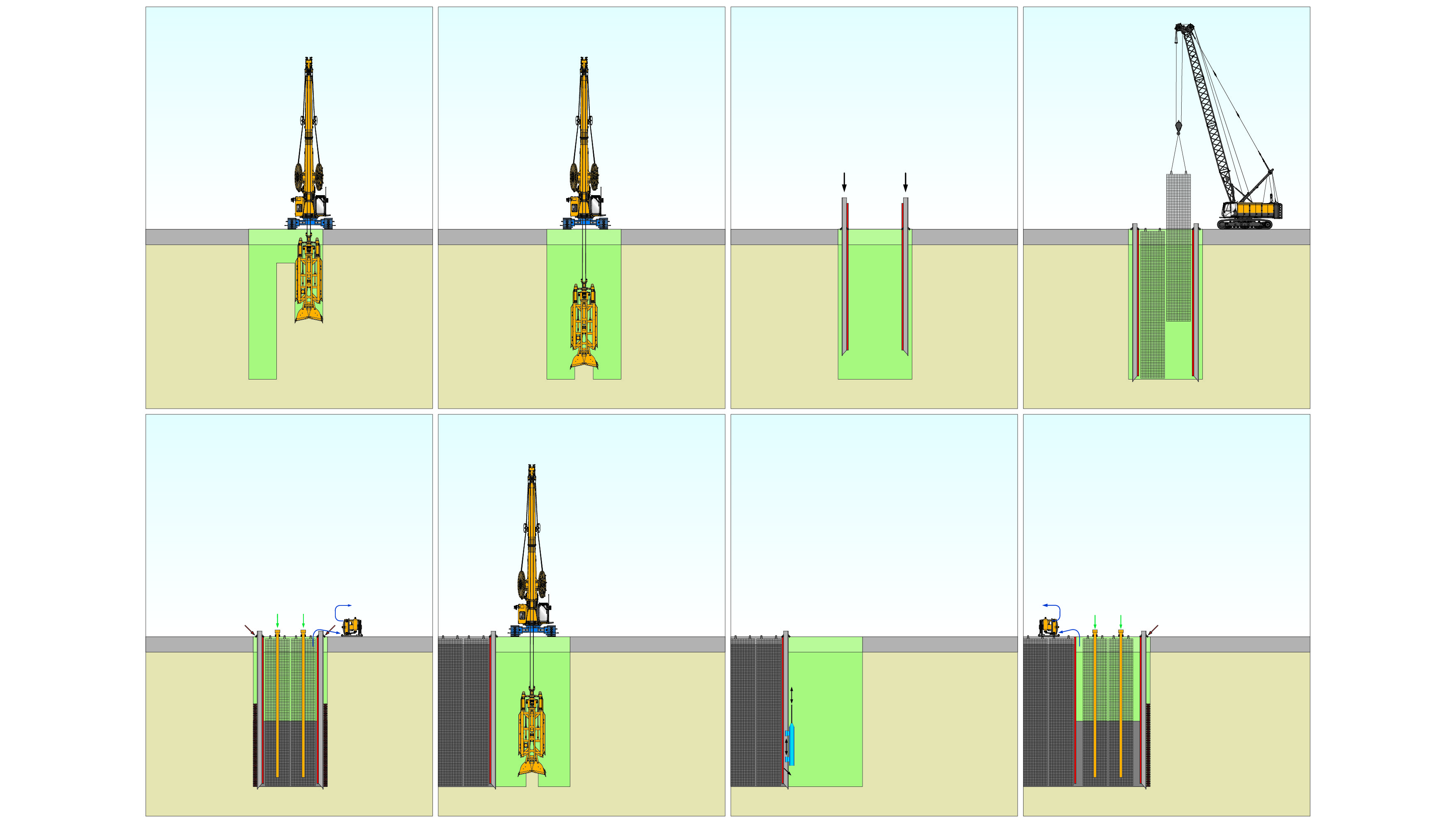 Diaphragm wall with grab